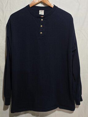 Vtg Union Line Union Made in USA 100% Cotton LS Henley Shirt - Navy Blue - sz L*